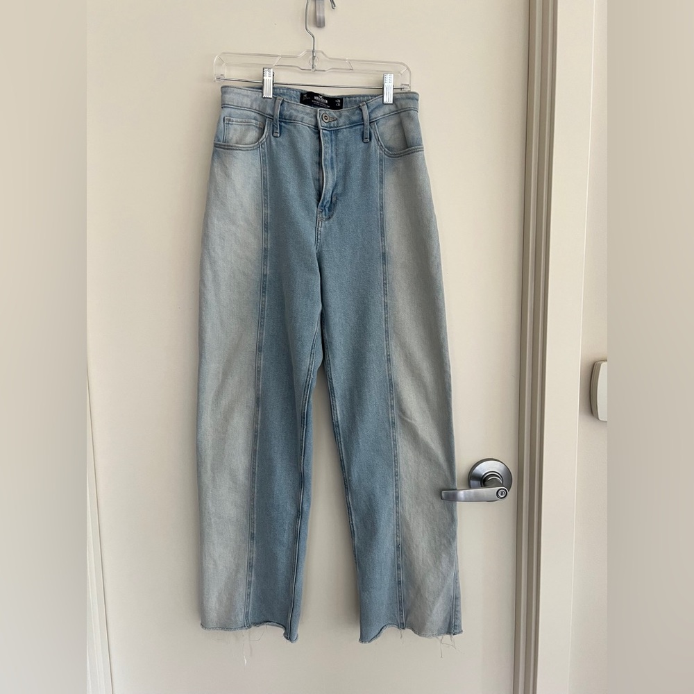 Hollister Dad Jeans Womens Blue Font Seam Ultra High Rise Raw Hem